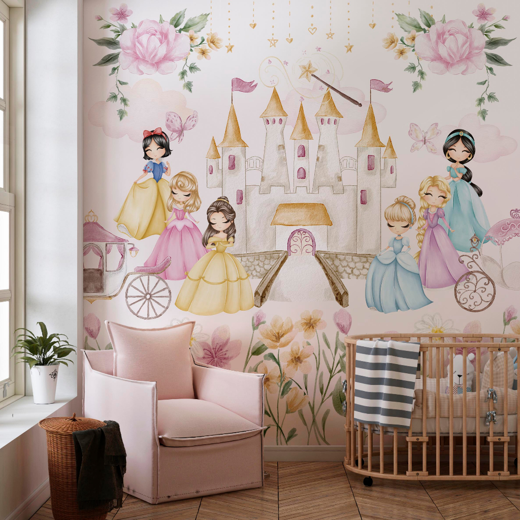 Papel De Parede Personalizado Castelo Princesas Em Aquarela