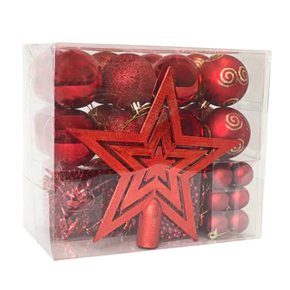 Kit com 44 Peças de Enfeite Natalino com Estrela, Bolinhas, Festão e Cordão de Pérolas Decoração Natal