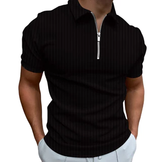 Camisa Polo Manga Curta Com Ziper Malha Canelada Masculina