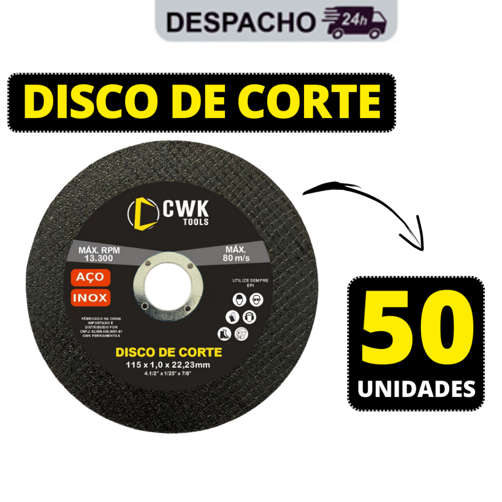 Kit 50 Disco de Corte Aço Inox Pequeno e Fino Para Lixadeira Esmerilhadeira 4.1/2" - 115 x 22,23mm