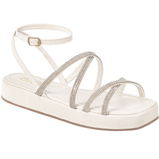 Sandalia Feminina Flatform Rasteira Nó Strass Tiras Cruzadas Brilho Glam Confortável Papete Original Promoção Gigil