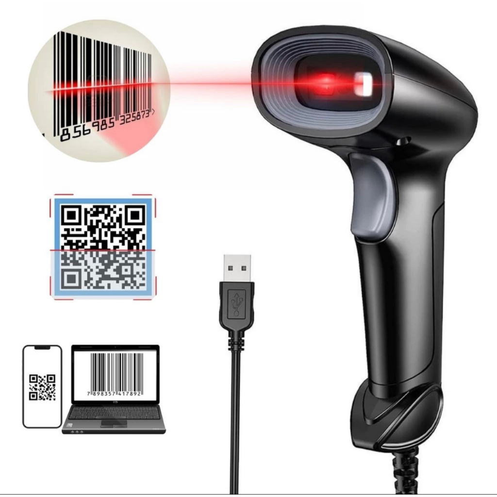 Leitor de Código de Barras com Fio 1D, 2D, Qr Code Portátil USB Inclui Suporte