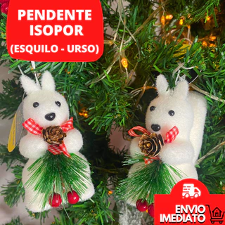 Enfeite Árvore Natal Esquilo Urso Branco Com Pinha Espuma Ornamento Natalino Pendente De Natal Decoração Natal Feliz
