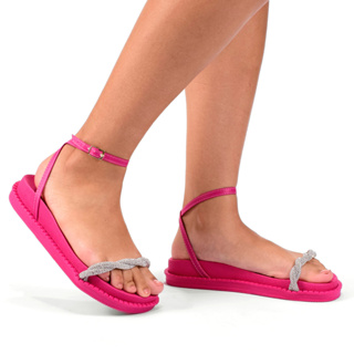 Sandália Rasteira Brilho Feminina Birken Brilho Tira Strass CM Calçados Papete Chinelo Leve Macia Tendencia Trançado