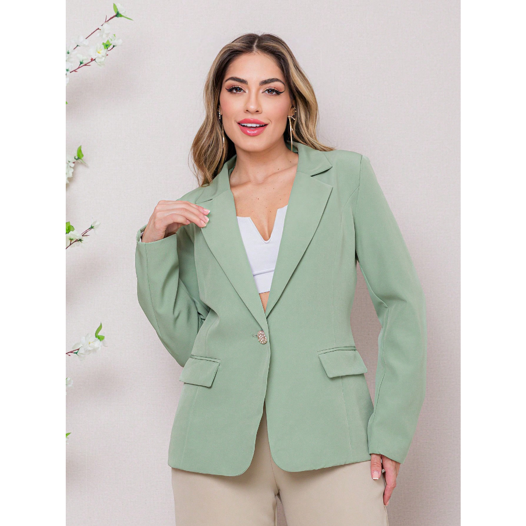 Blazer Feminino Alfataria, Com Forro, Com Botão, Casaco Elegante Social ...