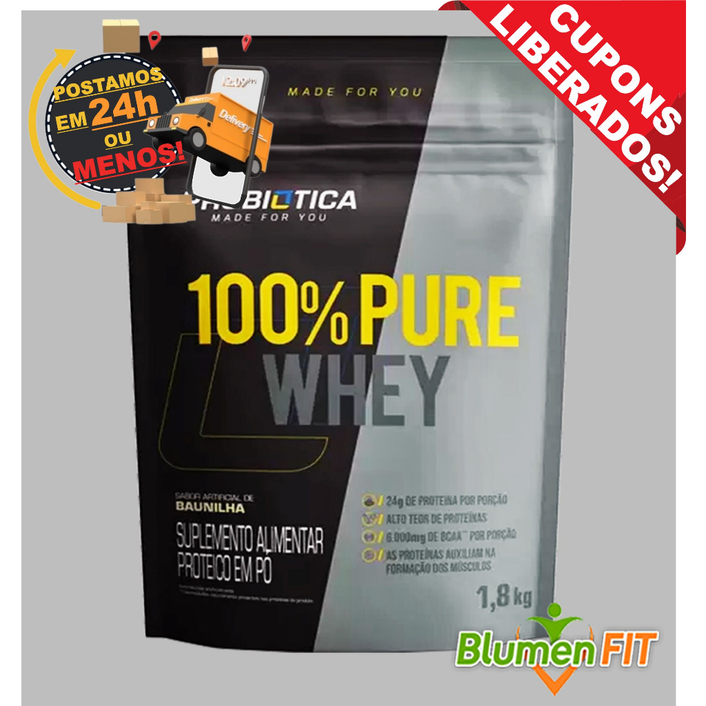 Whey Protein Concentrado 100% Pure Whey Protein 1.8Kg Refil Probiotica Baunilha