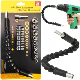 Extensão Eixo Prolongador 1/4 Ferramenta Braço Flexivel 30cm Cabo Extensor Adaptador Parafusadeira com 21 Peças