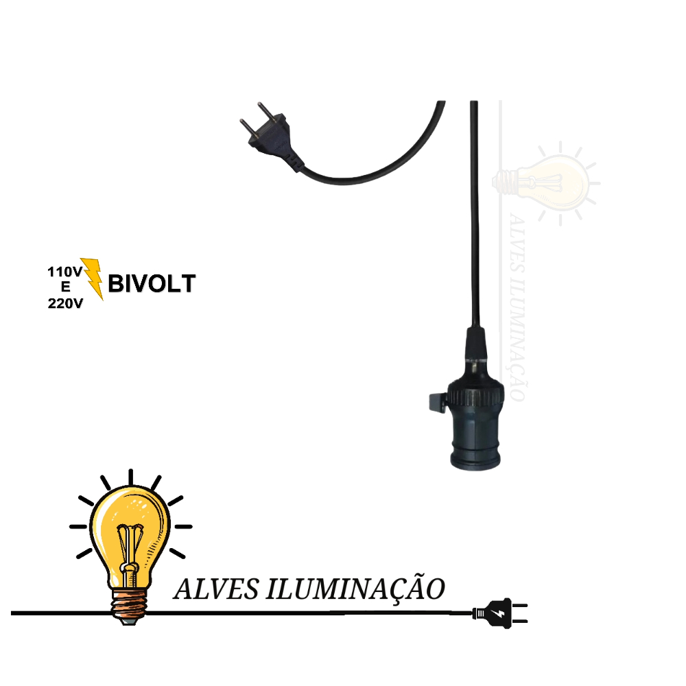Luminária Fiação Cabo Pendente Lustre Soquete Com Chave Liga e Desliga E-27