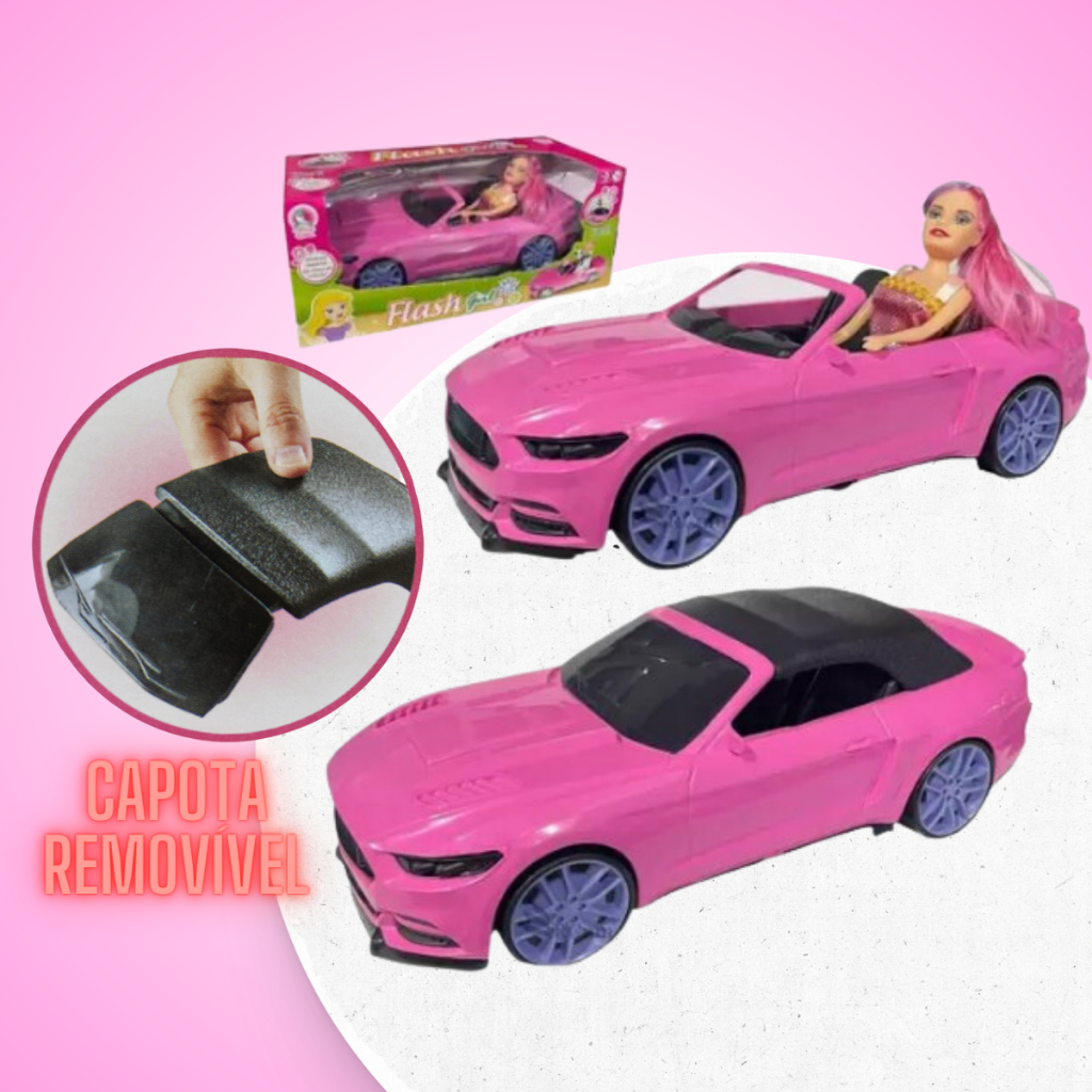 Carrinho Barbie de Controle Remoto Conversível Rosa Viajante Fashion Driver