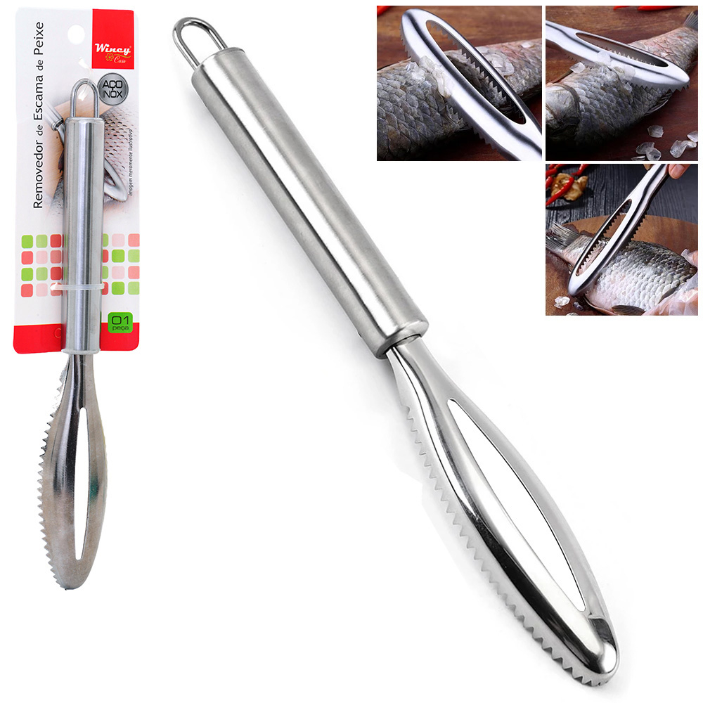 DESCAMADOR REMOVEDOR DE ESCAMA DE PEIXE DE INOX 24,7X3,3CM NA CARTELA