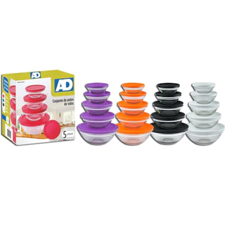 Potes de Vidro com Tampa 5 unidades Utilidade Domestica Cores Sortidas