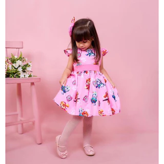 Vestido Infantil Patrulha Canina - Sky Menina Bebe Lili + faixinha de cabelo