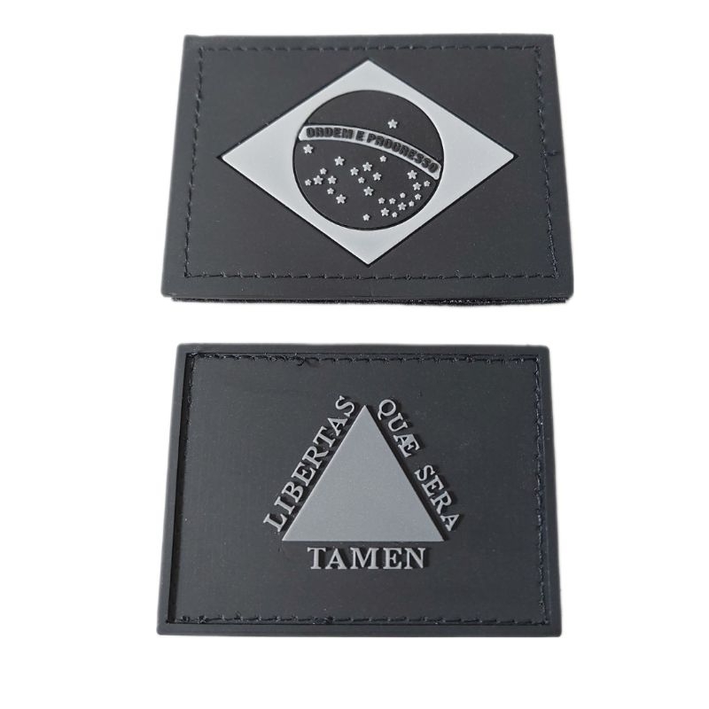 Patch Emborrachado Bandeira do Brasil Bandeira de Minas Gerais Preto Cinza Negativo Com Velcro