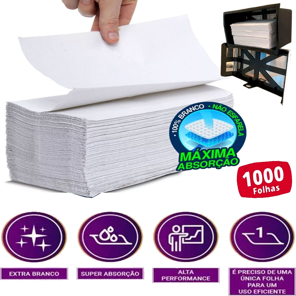 Papel Toalha Interfolha Branco Luxo Para Banheiro 1000 Folhas 100% ...