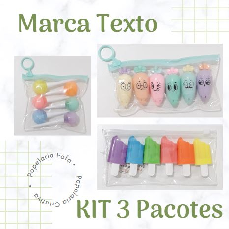 Marca Texto KIT C/ 3 PACOTES Papelaria Criativa Mini Caneta, Picolé ...