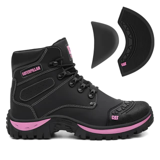 Bota Feminina Caterpillar 100% Couro Trilha + Proteção de Biqueira Reforçada PVC