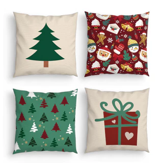 Kit 4 Capas de Almofadas Decorativas Natal Vermelha e Verde Presentes