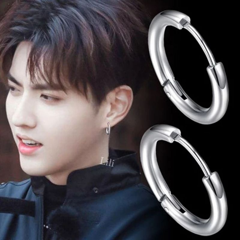 Brinco Argola Punk Rock Ródio Aço Inoxidável Círculo Para masculino e feminino