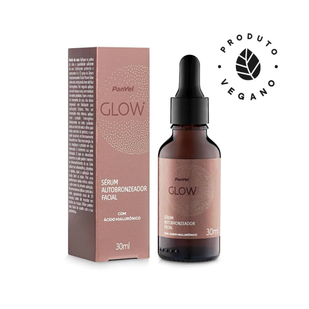 Sérum Autobronzeador Facial Em Gotas Vegano Panvel Glow Com Ácido Hialurônico 30ml