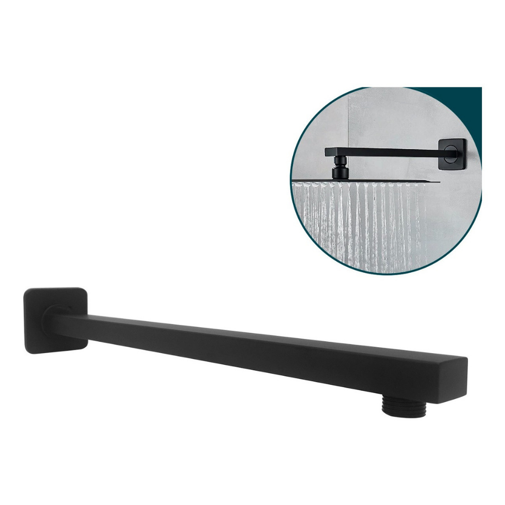 Suporte Preto Braço De Parede Chuveiro A Gás 40cm Inox Ducha