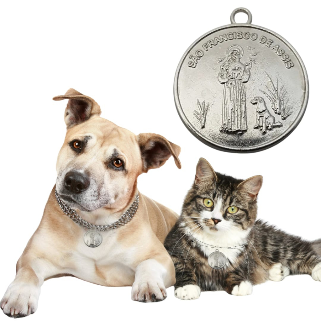 Medalha Pet São Francisco De Assis Protetor Dos Animais Gato Redonda