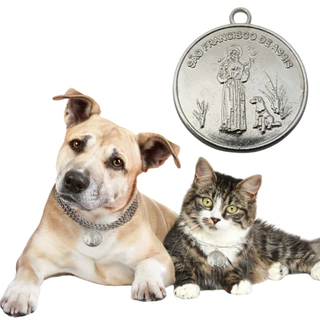 Medalha Pet São Francisco De Assis Protetor Dos Animais Gato Redonda