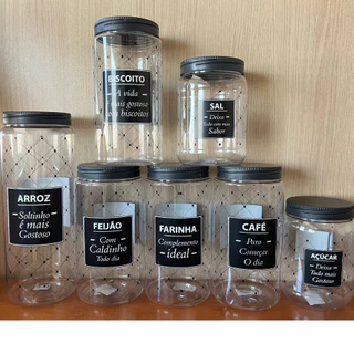 [KIT] 7 (SETE) POTES DE MANTIMENTO - ARROZ, FEIJAO, FARINHA, BISCOITO, CAFE, AÇUCAR, SAL
