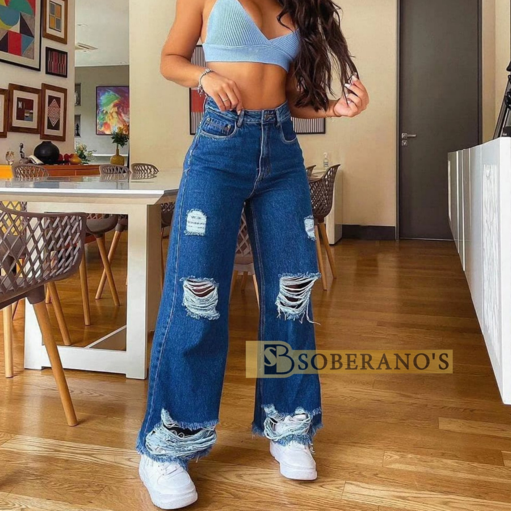 Calça Jeans feminina Wide Leg Marmorizada Pantalona boca larga ...