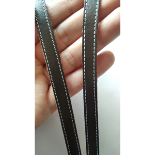 Tira de Couro Legitimo Couro Natural Tira 1cm Preto com Costura Branca Couro Artesanato, Pulseiras e Bolsas