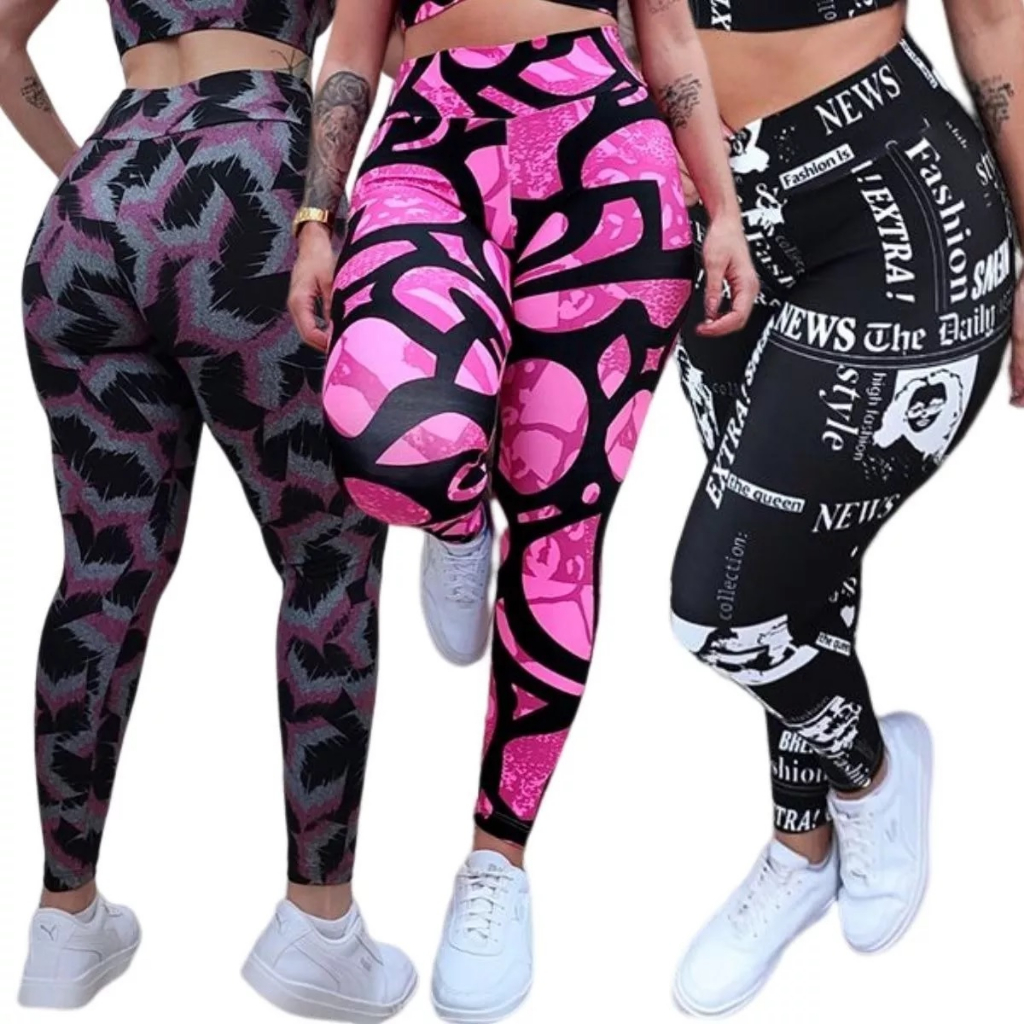 Promoção Kit 3 Calça Legging Estampada Leg Academia Moda Fitness