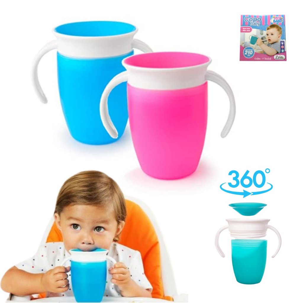 Copo 360º Para Bebê De Treinamento Antivazamento De Silicone Com Válvula de Sucção Sem Bico Não Vaza Para Bebes e Crianças
