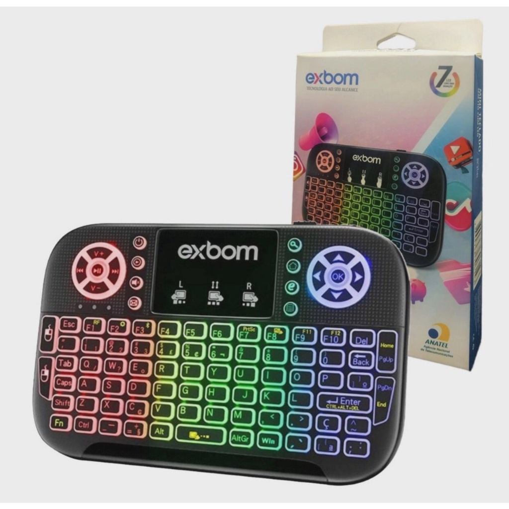 Mini Teclado e Mouse Controle Sem Fio Bluetooth wi-fi LED Para Tv Smart Pc Tablet Celular