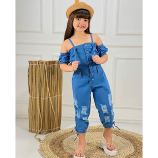 Macacão de ponto infantil, jeans Kawaii Girl, moda casual, calção