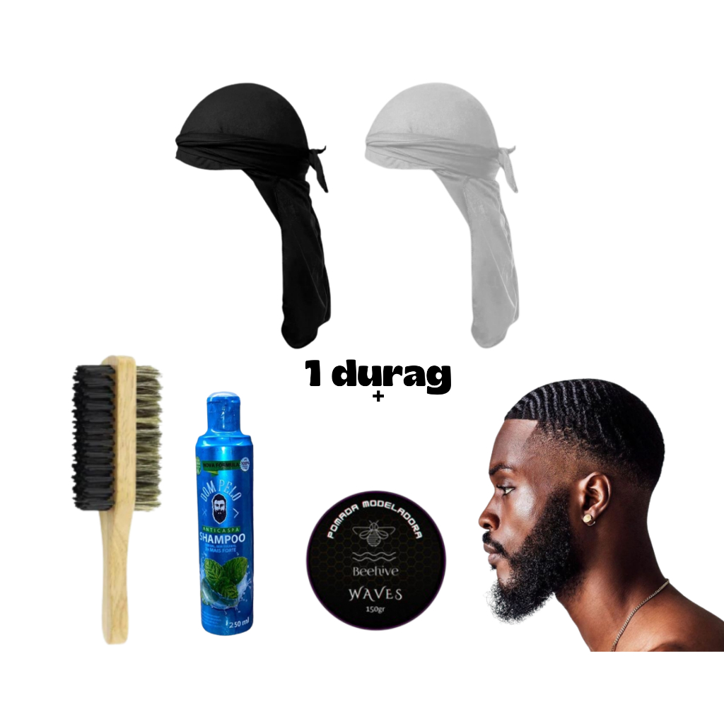 WaveBuilder Faixa de cabelo premium Durag para suor, preta