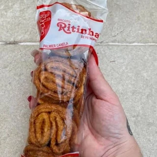 Biscoito Palmier Canela. 1 quilos em 10 pacotes de 100 gramas.