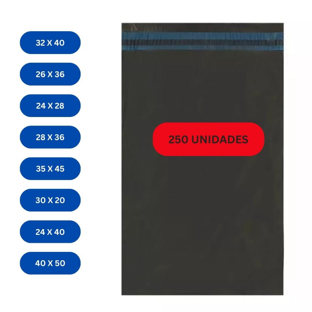 KIT Envelope de Segurança Para E-Commerce com 250 unidades Embalagem Preta Auto Colante
