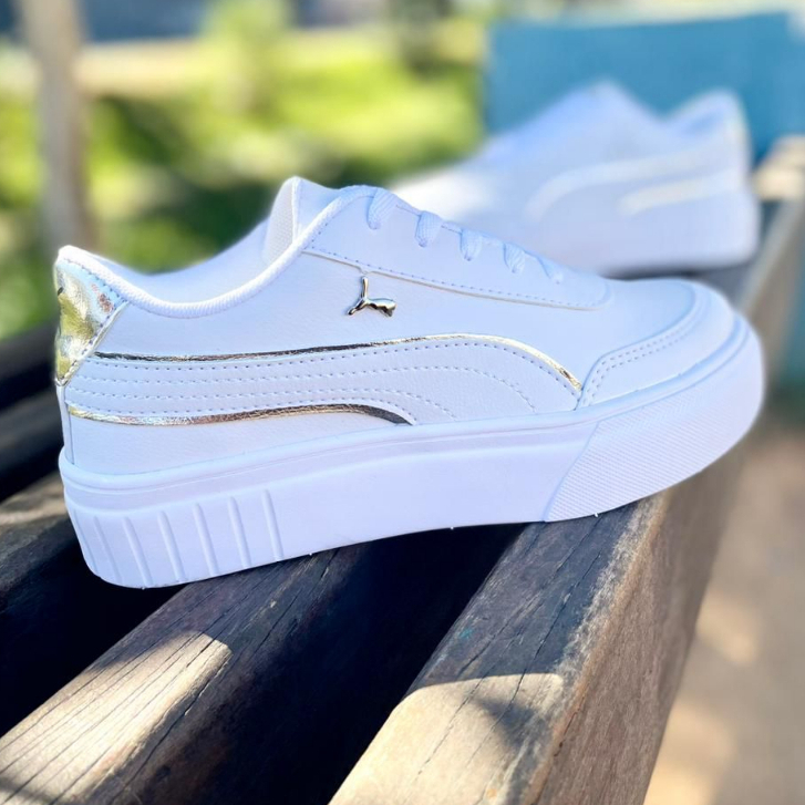 Tênis Feminino Branco Bordado Fé Plataforma Flatform Com Tiras