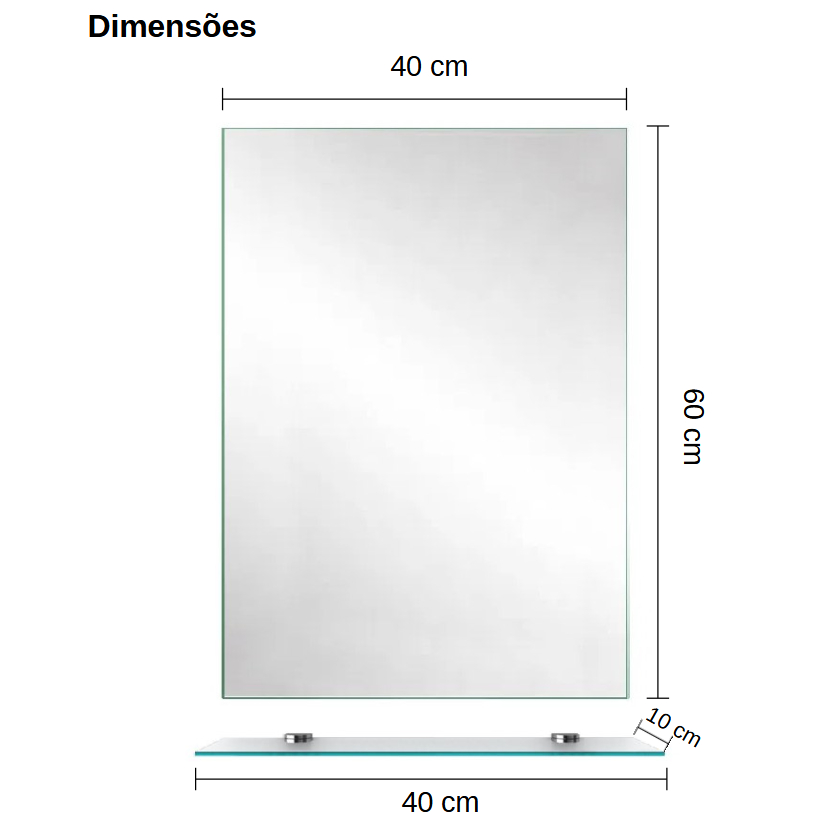 Kit Espelho 40x60 cm + Prateleira de Vidro - Espelho Banheiro / Penteadeira / Barbearia - Envio Imediato