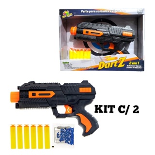 KIT C/ 2 Arminha Lança Dardos e Bolinhas Água Gel Pistola de Brinquedo Arma  Tipo Nerf Barato Criança