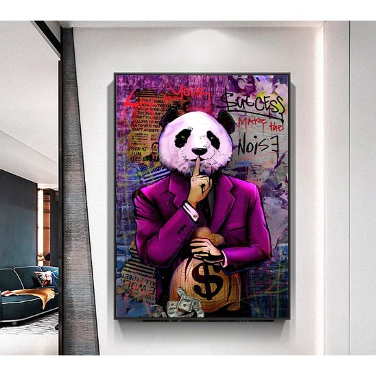 Quadro placa decorativa panda gangster moneys 90 x 70cm