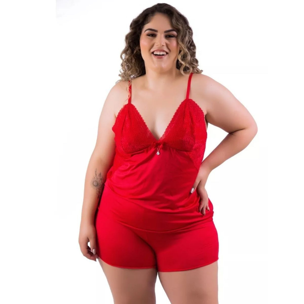 Pijama Feminino Plus Size Ursinho Pipoca