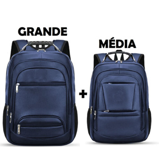 Kit 02 Mochilas Bolsa de Couro Média e Grande Unissex Trabalho Viagem Azul