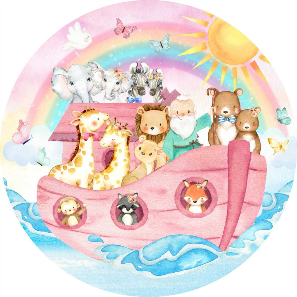 Painel Redondo Tecido Sublimado Arca de Noé Rosa 2 | Shopee Brasil