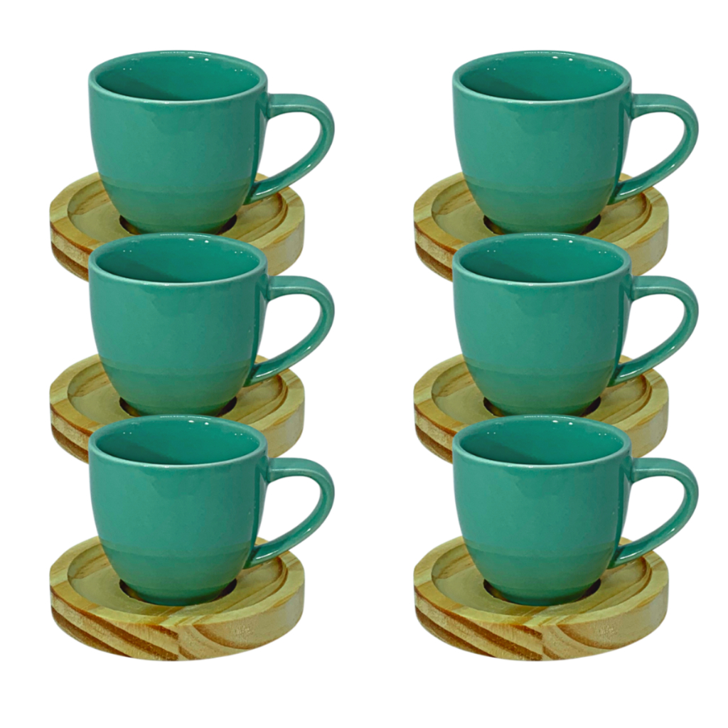 Jogo 6 Xicaras Verde De Porcelana Cafe Expresso 95ml - 12 Peças