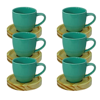 Jogo 6 Xicaras Verde De Porcelana Cafe Expresso 95ml - 12 Peças