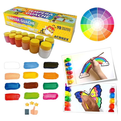 Tinta Guache 12 cores acrilex de 15ml para desenho brincar material ...