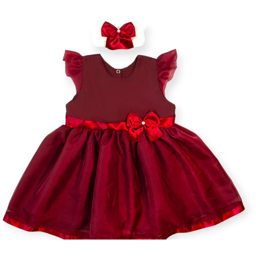 Vestido Bebê Vermelho Renda Princesa Realeza Laço Babados