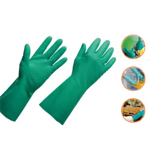 Luva Nitrílica Verde 33cm Borracha Flocos de Algodão Antiderrapante Alta Resistência 1 Par Epi c/Ca