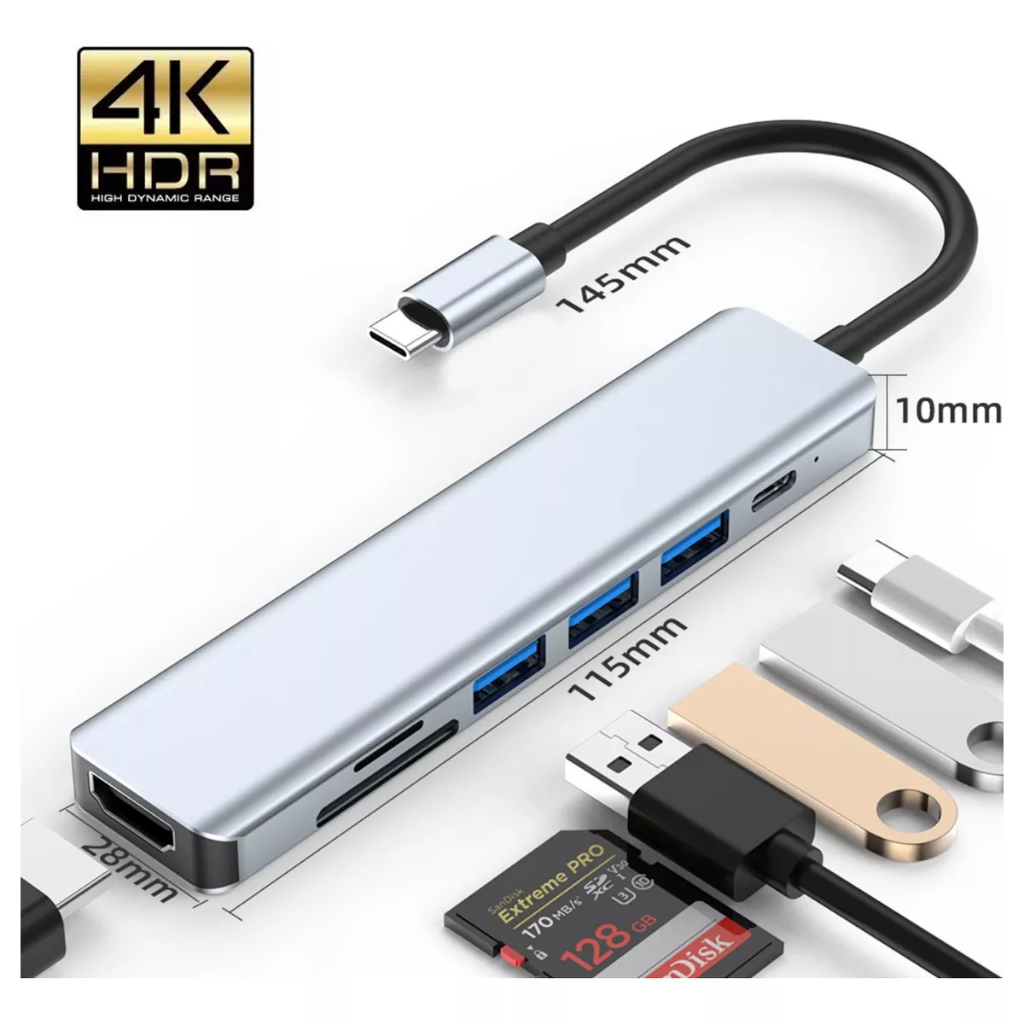 Baseus Hub USB C 7 in 1 Adattatore con HDMI 4K@60Hz, PD 100W, 3 USB-A 3