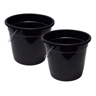 kit 2 Balde de Plástico Preto com Alça Metal 7,5 Litros